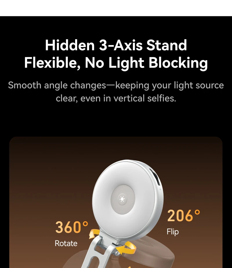TELESIN Magnetisch 360° ° Rotierendes RGB-Füllicht Mini-Selfie-Licht 3 Modi Einstellbare Farbe und Helligkeit für Smartphone iPhone Android – Detail 9
