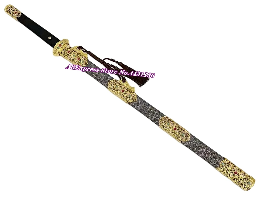 Handmade Chinese KungFu Functional Dao Sword Damascu Folded Steel Blade Full Tang China WuShu TaiChi Double Edge Battle Jian view 2
