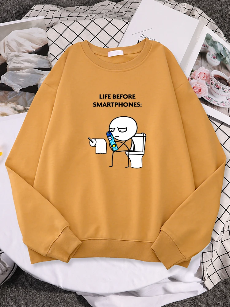 

Life Before Smartphones Cartoon Women On Toilet Women Hoody Quality Casual Sweatshirt Oversize Warm Streetwear Soft Casual Sweat