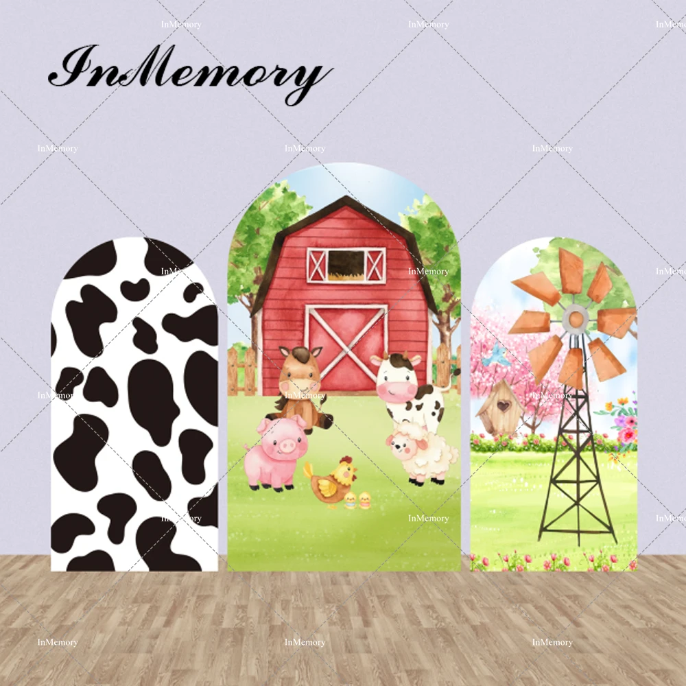 

Cow Print Farm Theme Arch Backdrop Cover for Kids Baby Shower Animals Birthday Party Photography Backgrounds Doubleside