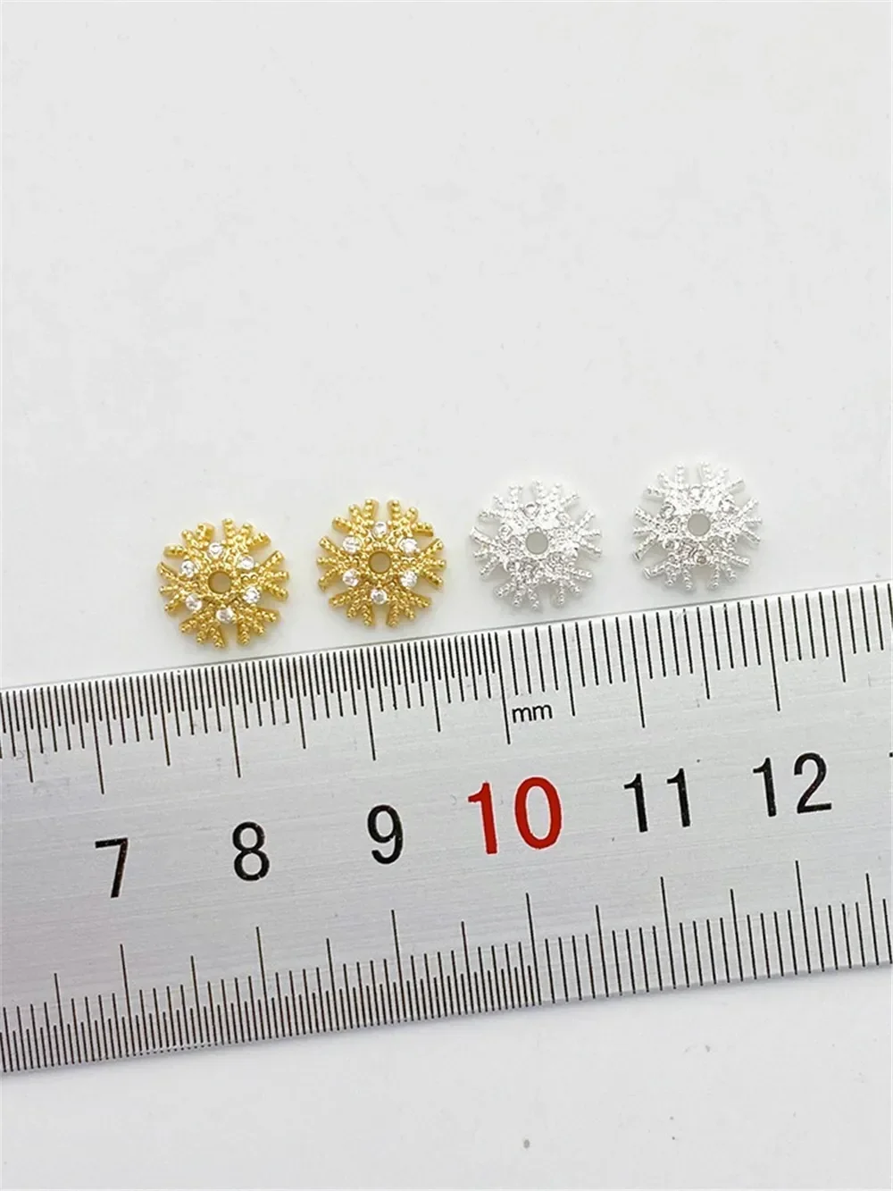 14K Gold and Silver Inlaid with Zircon Christmas Snowflake Tray Spacer Handcrafted DIY Bracelet Necklace Accessory Materials