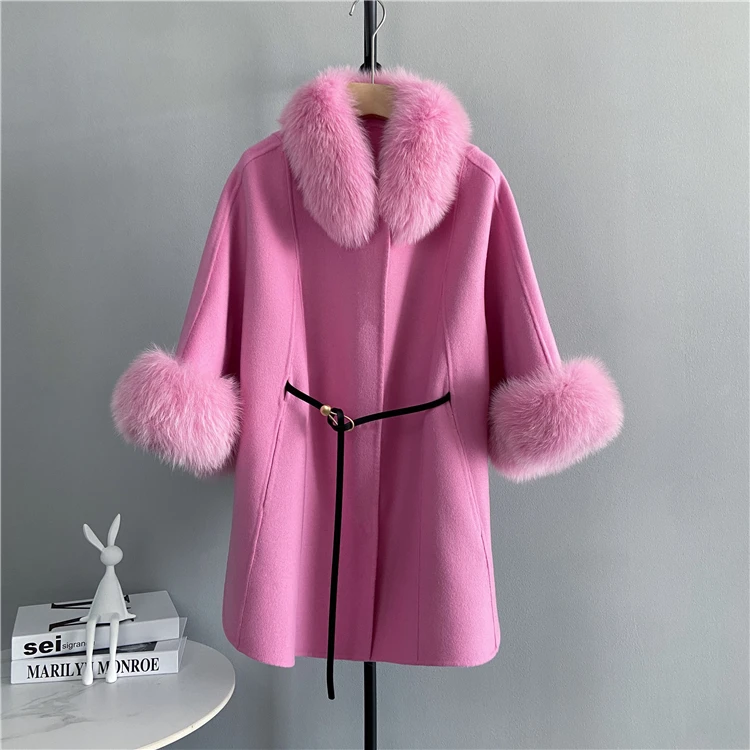 ZDFURS * High-End Doppel-Konfrontiert Woolen Wolle Kaschmir Woolen Mantel Mid-Länge Manschette Fuchs Pelz Pelz mantel Neue Koreanische Stil Winter