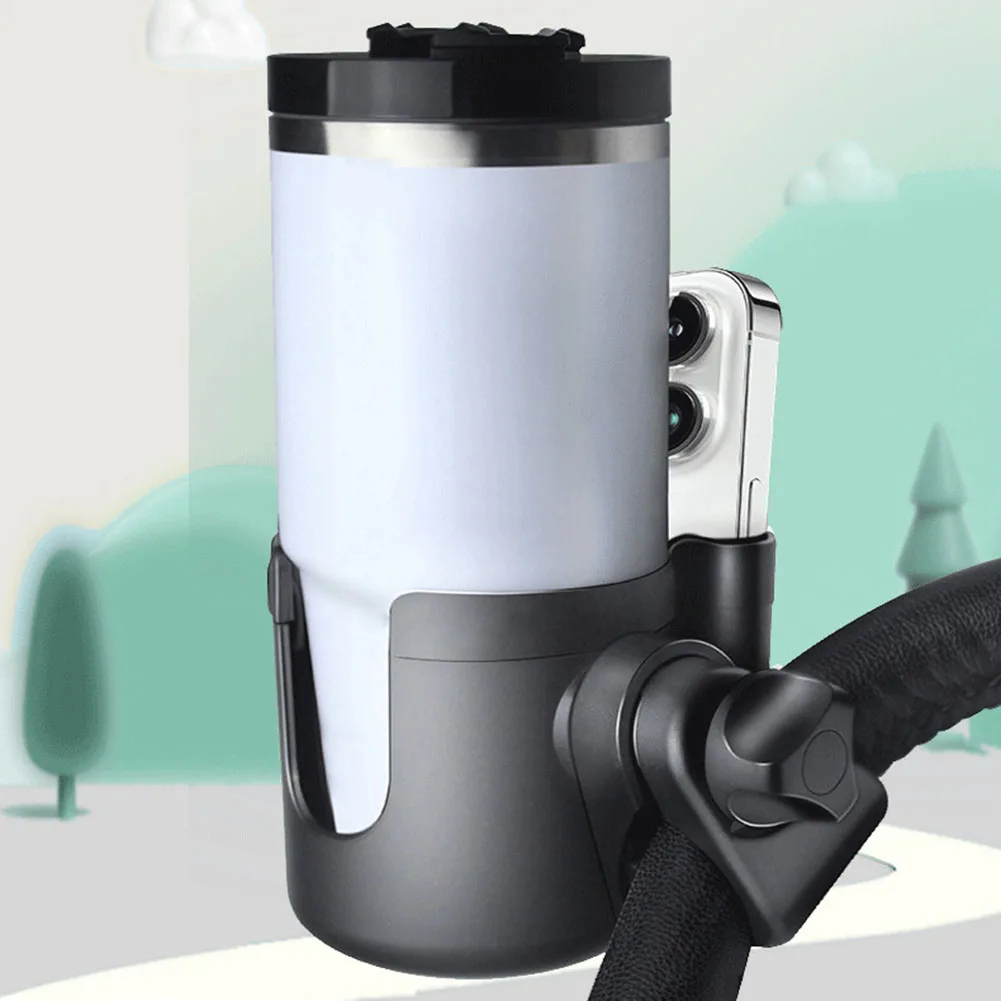 

2-in-1 Stroller Cup Holder with Phone Holder Wheelchair Cup Holder 360° Rotatable Phone Milk Bottle Holder for Walker Stroller