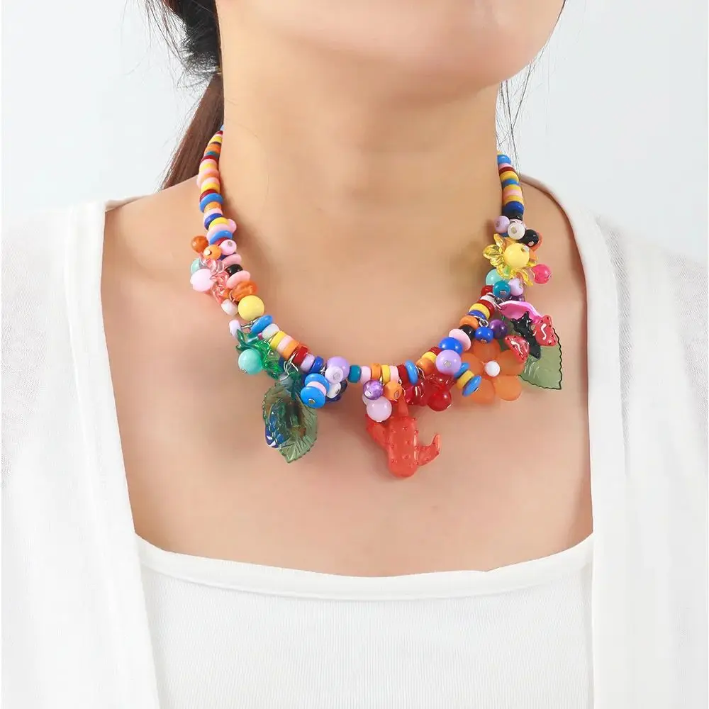 ZAA Multicoloured Bead Choker High Qualit Resin Flower Pendant Necklaces For Women 2025 Trend Jewelry Accessories Gifts