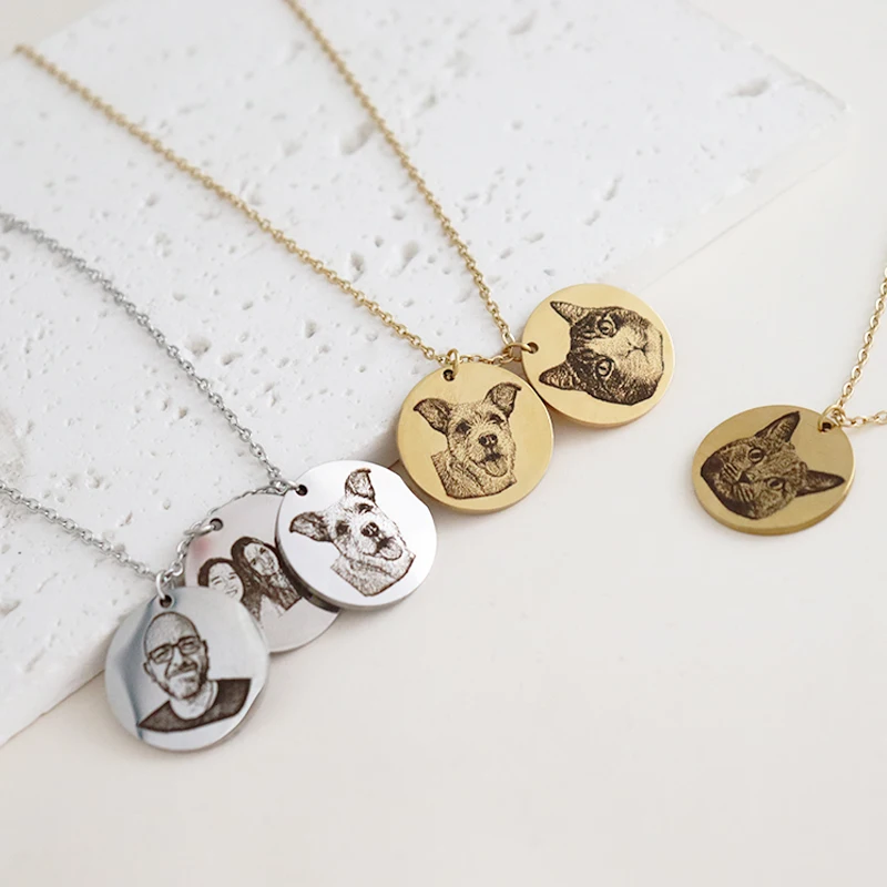 Custom People Portrait Necklace Human Picture Pendant Personalized Gift Handmade Jewelry Disc Name Person Engraved Birthday Gift