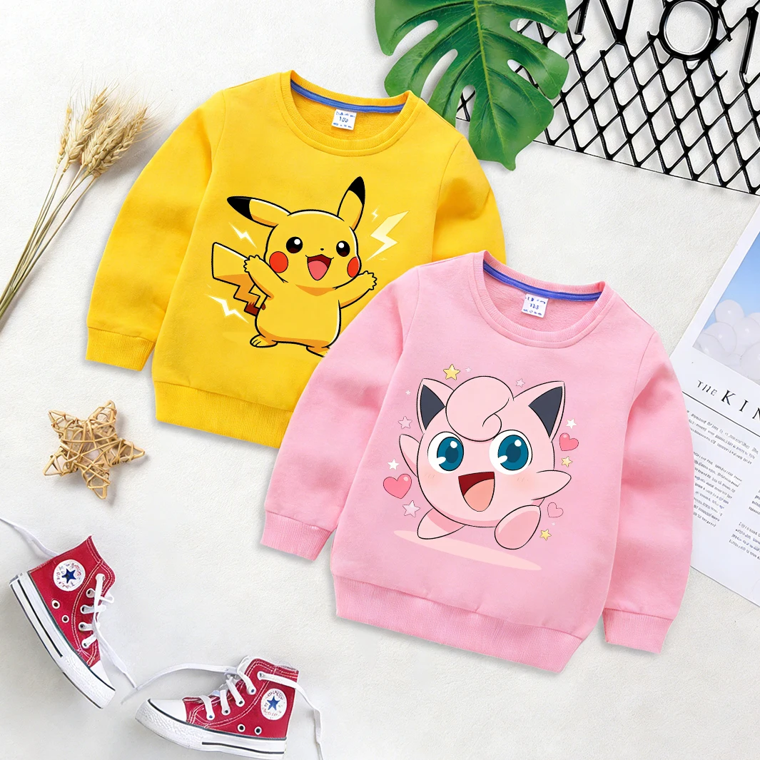 

Pokemons Game Spring Boy Girl Thin Pullover Sweatshirt Kid Cartoon Anime Cute Children Cotton Clothes Streetwear LongSleeve Tops