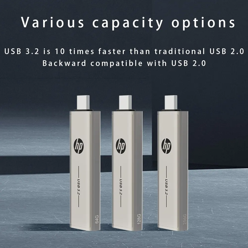 HP C타입 투인원 USB 플래시 드라이브, 컴퓨터 휴대폰 이중 사용, 회전 크리에이티브 USB 3.2, 64GB, 128GB, 256GB