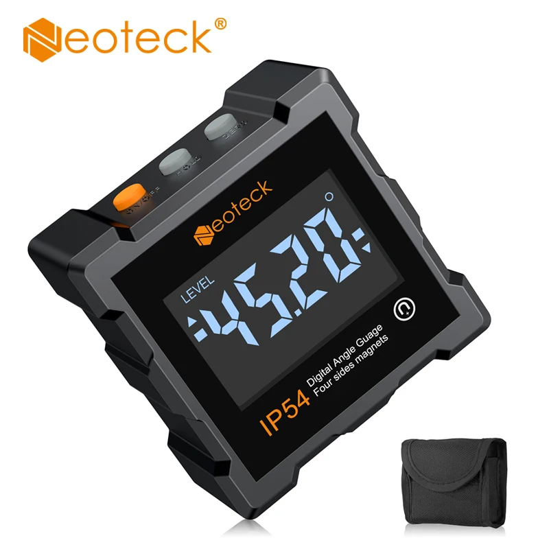 Neoteck 0-360° Digital Inclinometer Angle Gauge Protractor Finder Bevel Level Box LCD Backlight with 4 Magnetic Based Facets