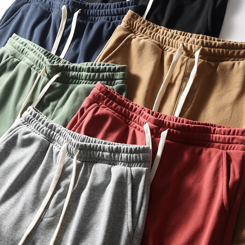 

Мужские летние трикотажные шорты Waed Brued 300 г, с эластичным поясом, спортивные, повседневные, однотонные, модные, прямого кроя