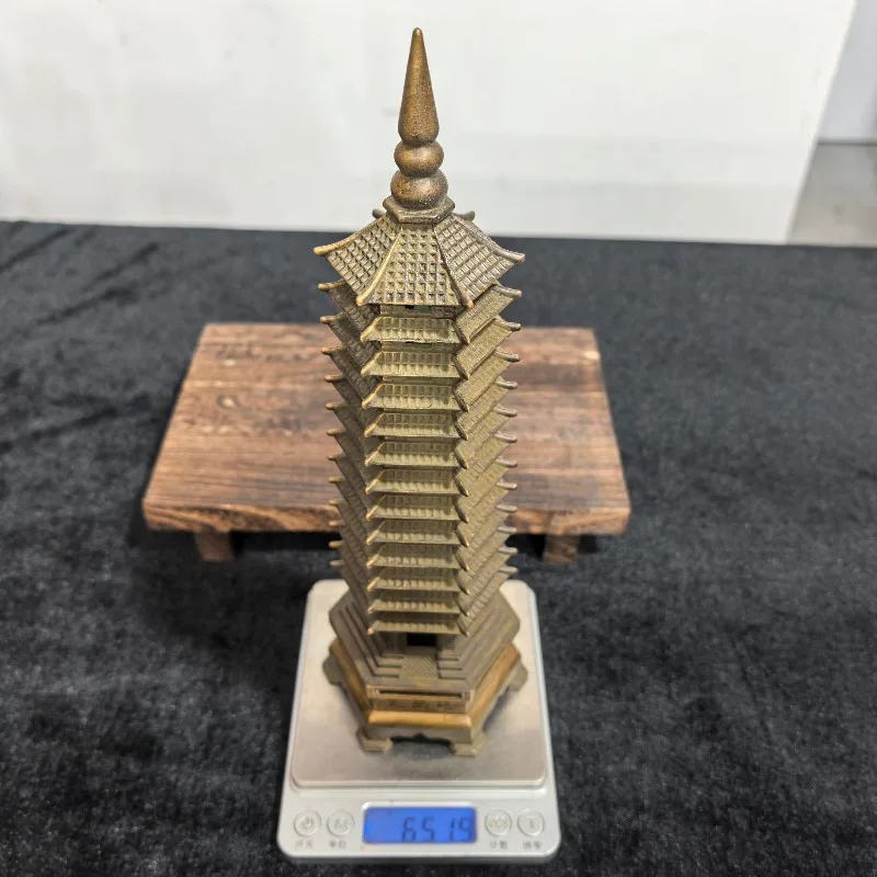 Vintage Alloy Bronze‑plated 13‑Layer Wenchang Pagoda Statue Feng Shui Tower Figurine Desktop Home Collectible Wisdom Ornament