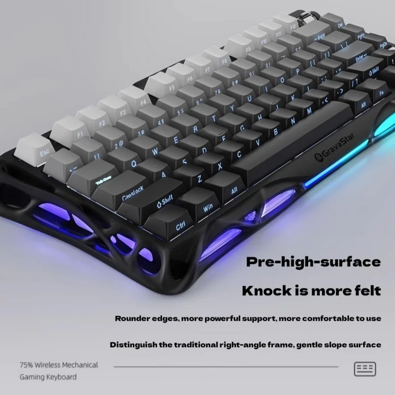 Gravastar 75k1 E-Sports Mechanical Keyboard Wired Bluetooth 2.4g Aluminum Alloy Shell Full Of Texture Ergonomics Gaming Keyboard