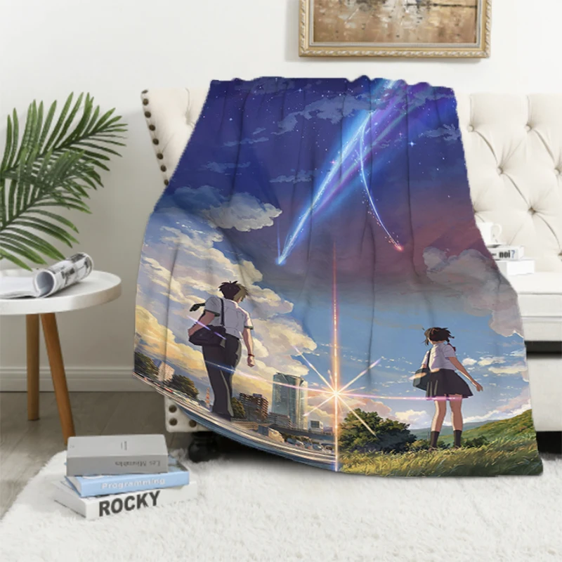 Your Name Double Bed Blankets & Throws Decorative Sofa Blanket Furry Fluffy Soft Blankets Throw Anime Custom Fleece Kid's Child