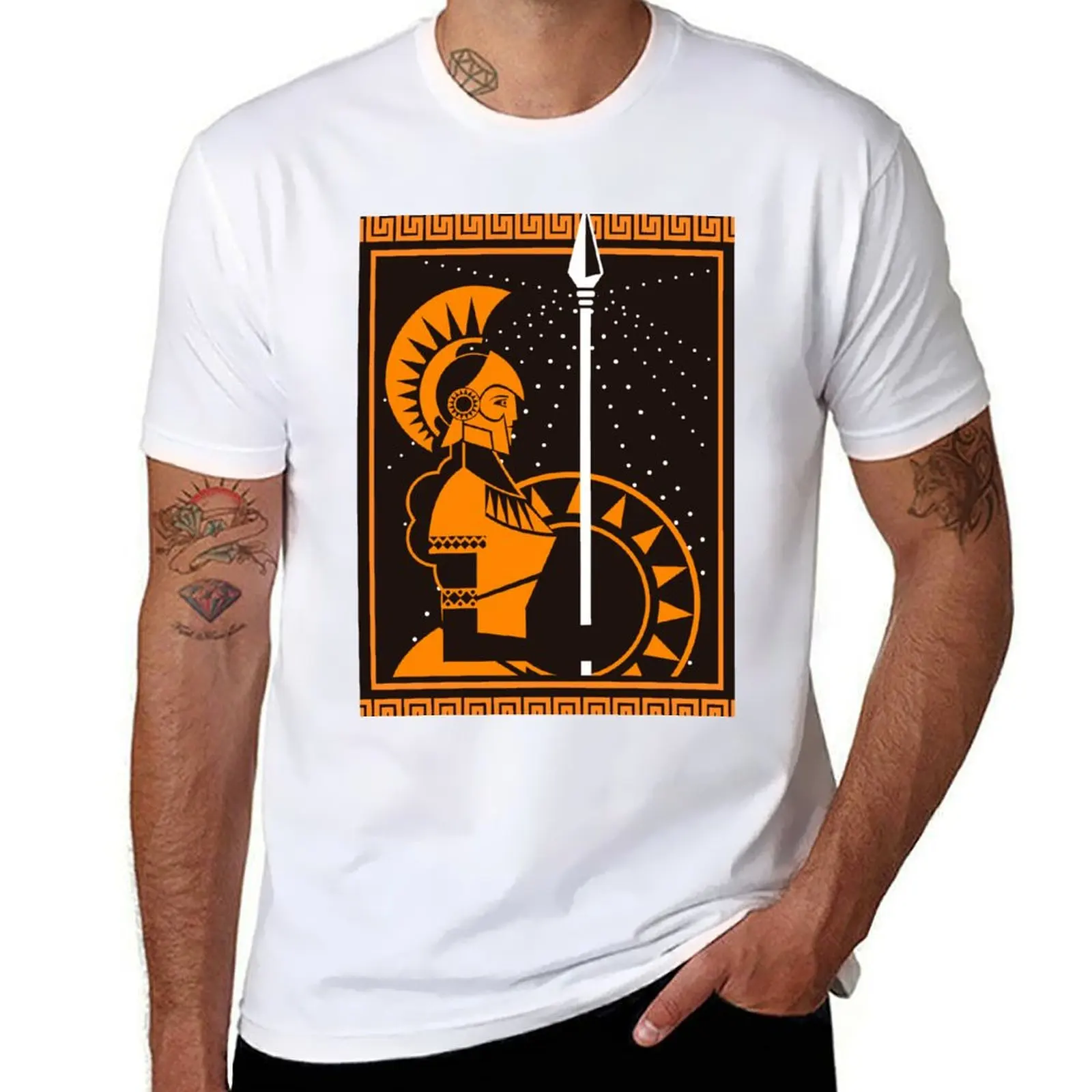 Palas athena minerva mitologia romana grega deusa laranja e preta pintura de placa velha camiseta