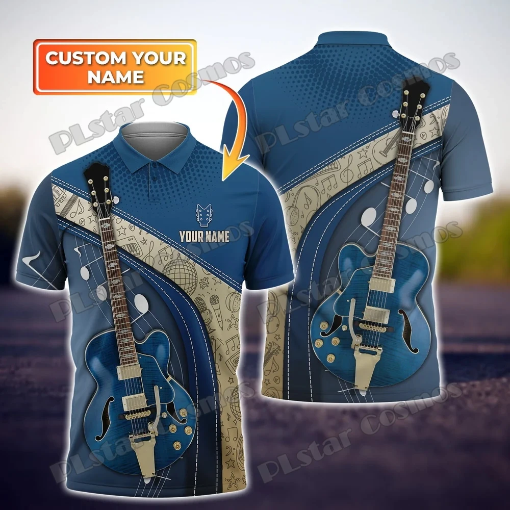 PLstar Cosmos Customized Name Guitar 3D Printed Mens Polo Shirt Summer Casual Short Sleeve Funny Gift Shirt for Guitarist POL63
