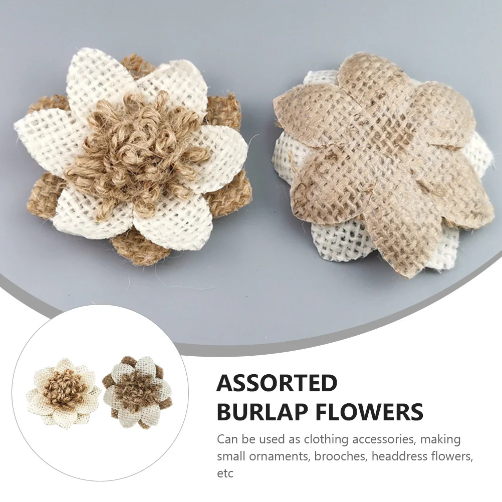 

6pcs Handmade Burlap Flowers Natural Jute Rope Small Flower Accessories For Wedding Party Decor Assorted Floral Crafts