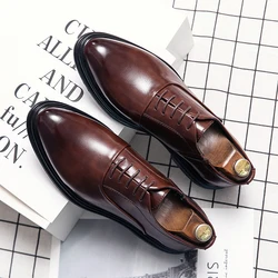 Business Formal Leather Shoes Men's Casual with Suit Low Top Solid Wedding Shoes Color Fashion Oxford Shoes Pointed Office Shoes