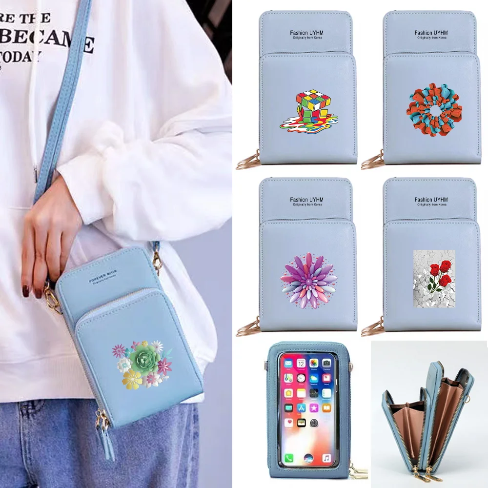Women Wallets Mobile Phone Bag Female Storage Shoulder Crossbody Bags 3D Series Waterproof Handbag Touch Screen Cell Phone Purse