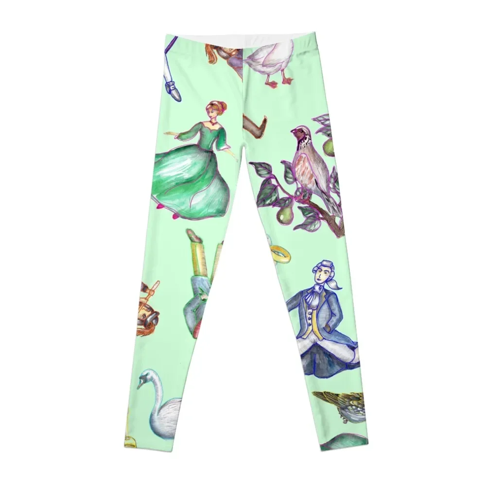 

On the Twelfth Day of Christmas Pattern Green Leggings Sports female sport pants Sportswear woman gym Womens Leggings