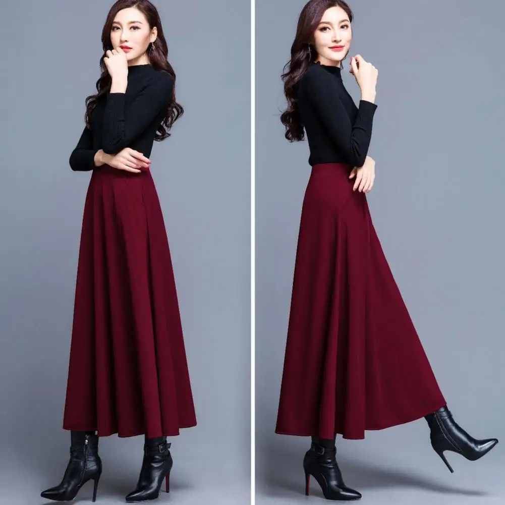 

Long Skirt Slim Fit Midi Skirt Lady Solid Color High Waist A-Line Long Skirt