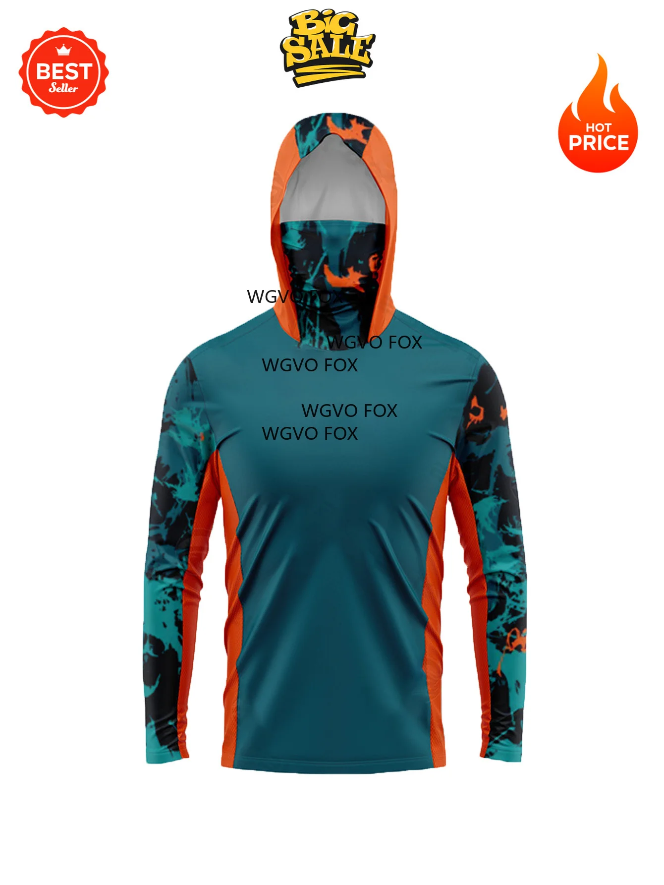 

Men Face Cover Fishing Clothes Outdoor Summer Mask Hoodie Long Sleeves Sun Uv Protection Hooded Fishing Shirt