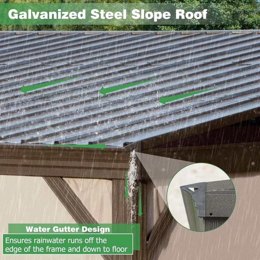 가제보 기대기 가제보 알루미늄 프레임, 야외 벽걸이 하드탑 퍼골라, 아연 도금 강철 경사 지붕