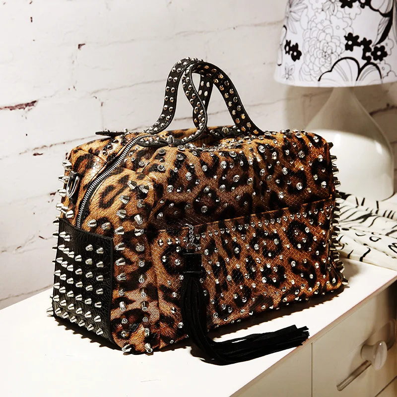 

Diamond Studded Women Bag Women Large Capacity Tote Bag Rhinestone Shoulder Bag Casual Leopard Print Crossbody Handbag