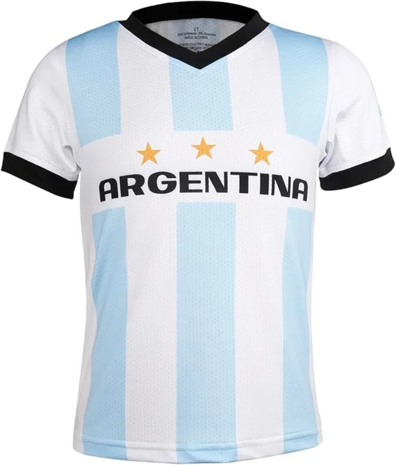 Argentine Men's 3D Printed Breathable Football Jersey Children's T-shirt Round Neck Short Sleeved Football Club Training Uniform