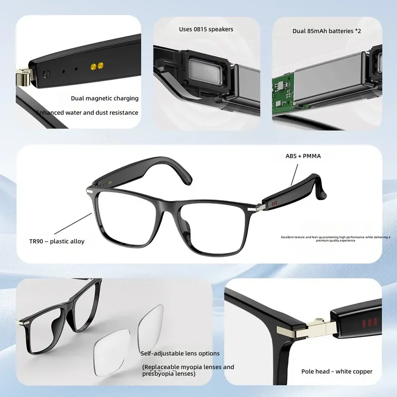 AI Translation Smart Glasses Wireless Bluetooth Music Sunglasses Light Color Changing Voice Assistant Eyewear for Men Women