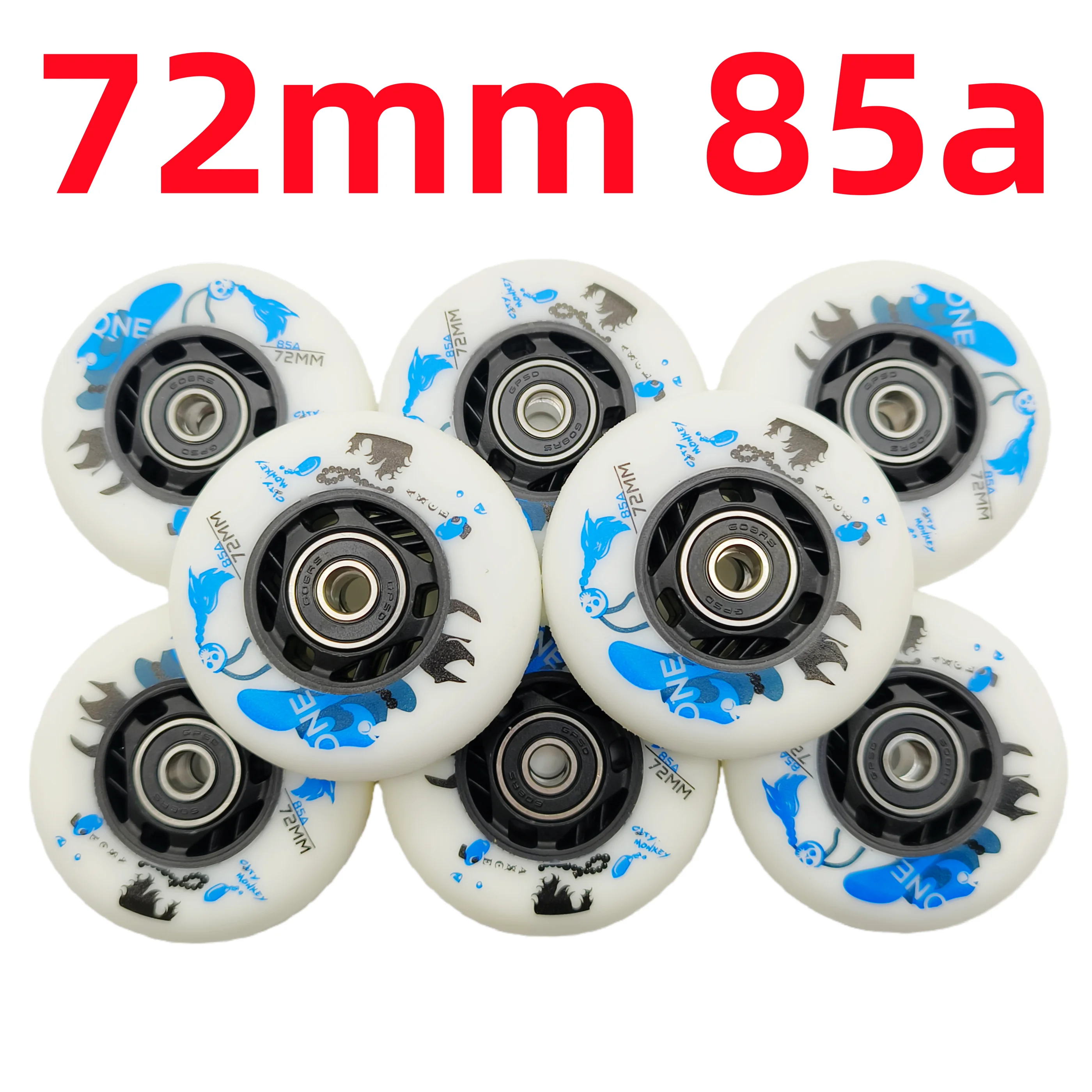 Kółka do rolek, białe, 72mm 72x24mm 85a, 8 kół/partia z łożyskami