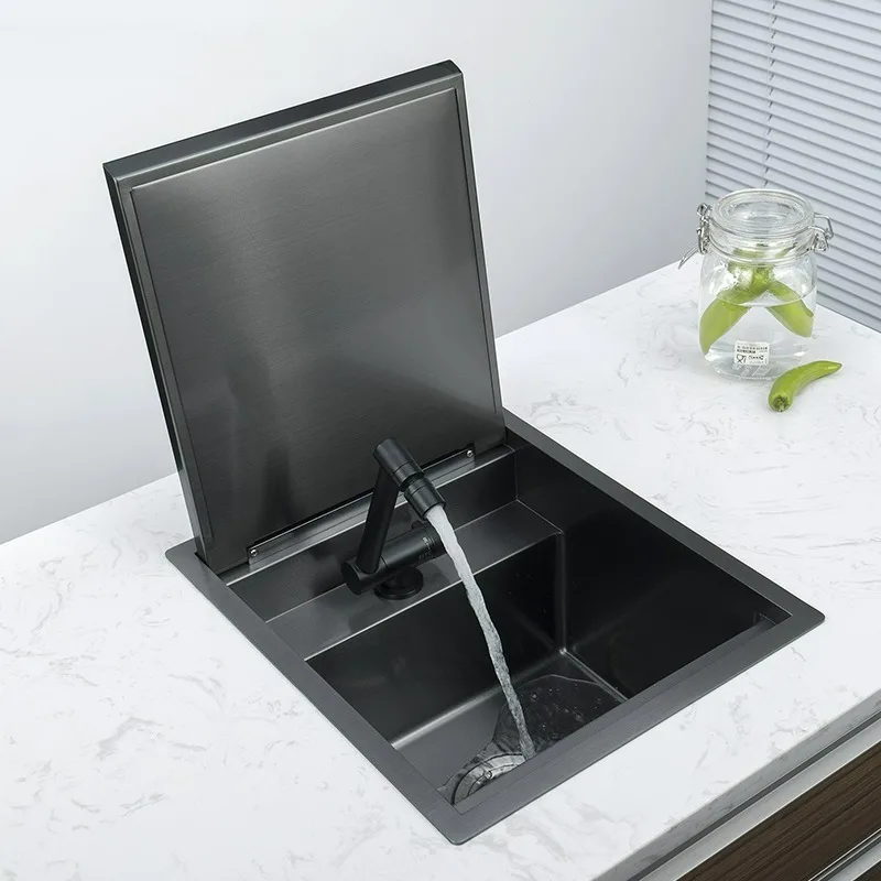 

Black Undermount 304 Stainless Steel Kitchen Sink Single Bowl Hidden Inset Sink Quiet Soft Close for Bar RV Cafe Office
