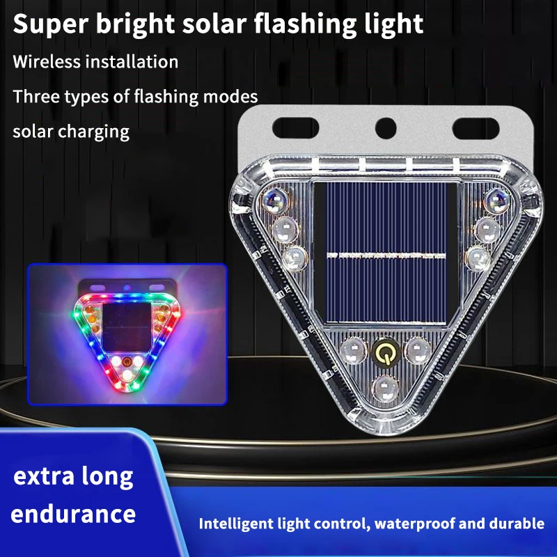 Multicolor Truck Tail Flashing Light LED Solar Warning Light Anti Collision Magnetic Touch Switch Wireless Strobe Triangle Lamp