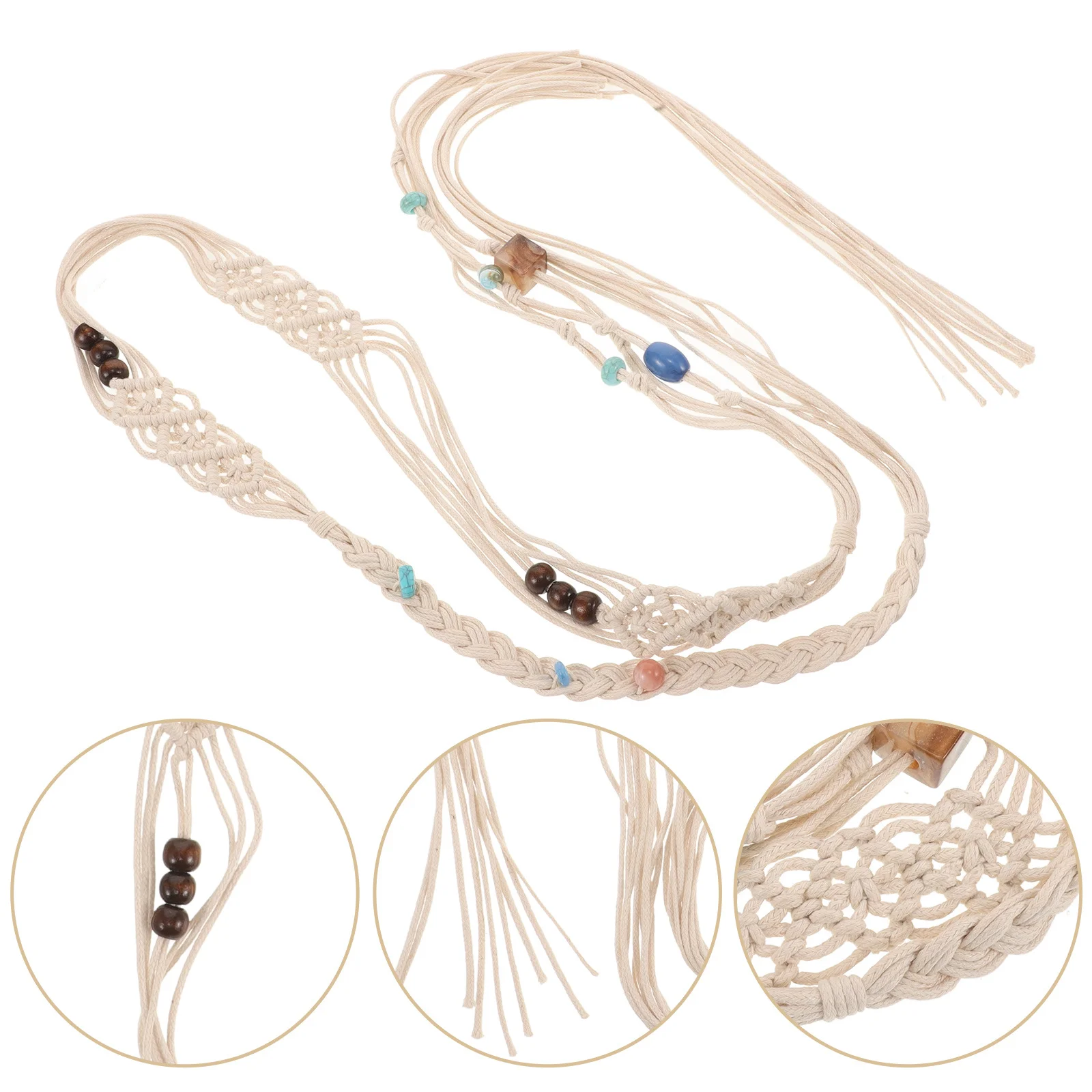 

Women Tassel Waist Belt Beaded Cotton Rope Handwoven Summer Boho Braided Waist Rope Tie for Dress Skirts Pants