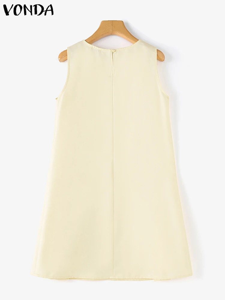 VONDA-vestido sin mangas de verano para mujer, Vestidos de noche elegantes sin mangas, informal, holgado, con lazo, Color sólido, de gran tamaño, 2025