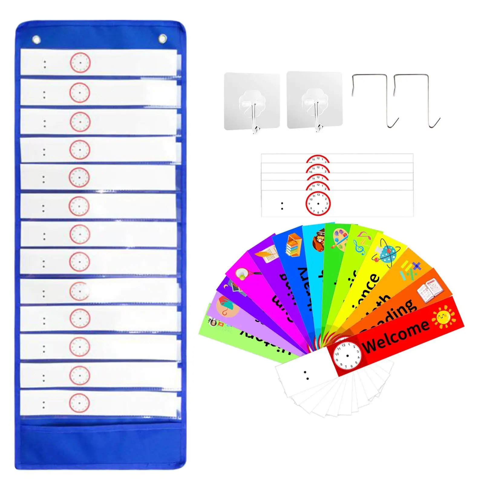 Schedule Pocket Chart for Classroom with Tool Pocket for Markers and Scissors for Preschool Organization