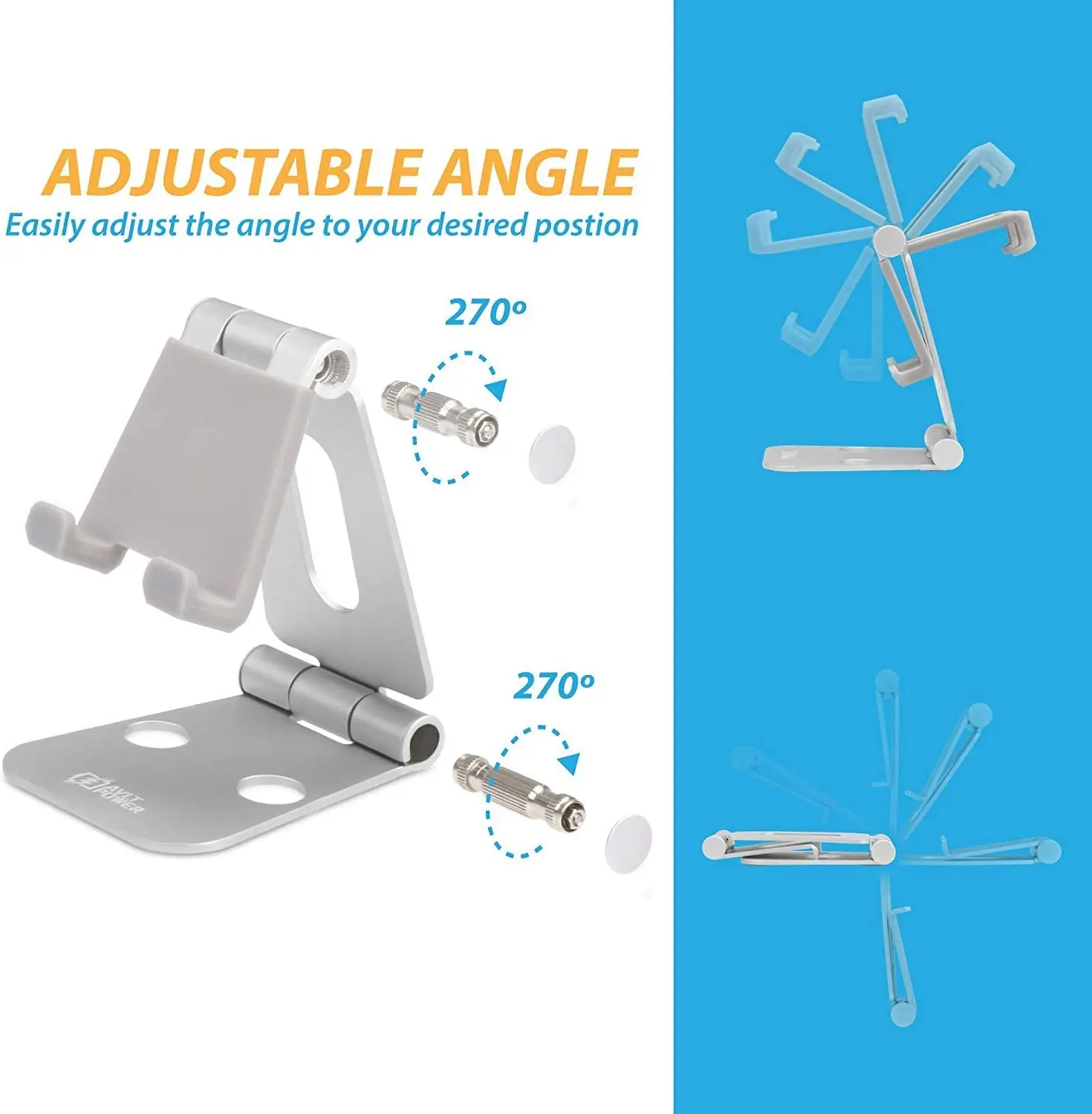 견고한 알루미늄 접이식 다각도 휴대폰 거치대, 책상 및 태블릿 스탠드, 휴대용 조절 가능, 애플 호환