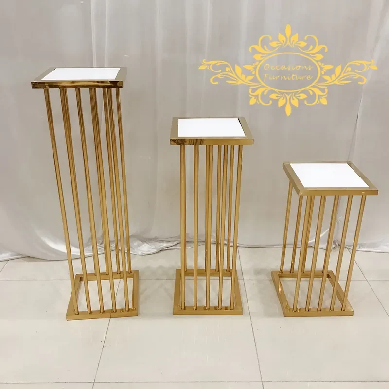 Elegant Gold Cake Stand with White Base Modern Metal Flower Display Rack for Wedding Party Home Decoration Centerpiece Table