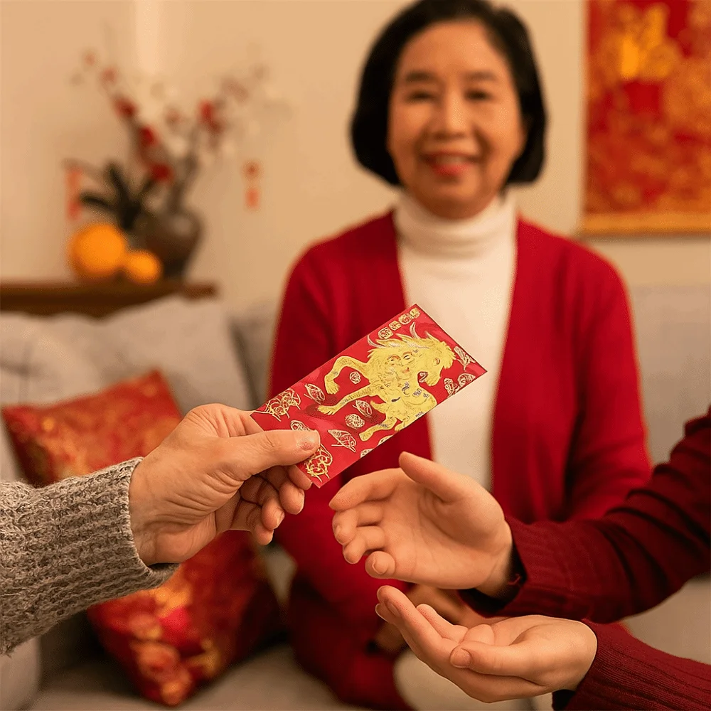 

6Pcs/Set Paper 2026 New Year Red Envelope Traditional Gold Stamping Lucky Red Pocket Blessing Chinese Style