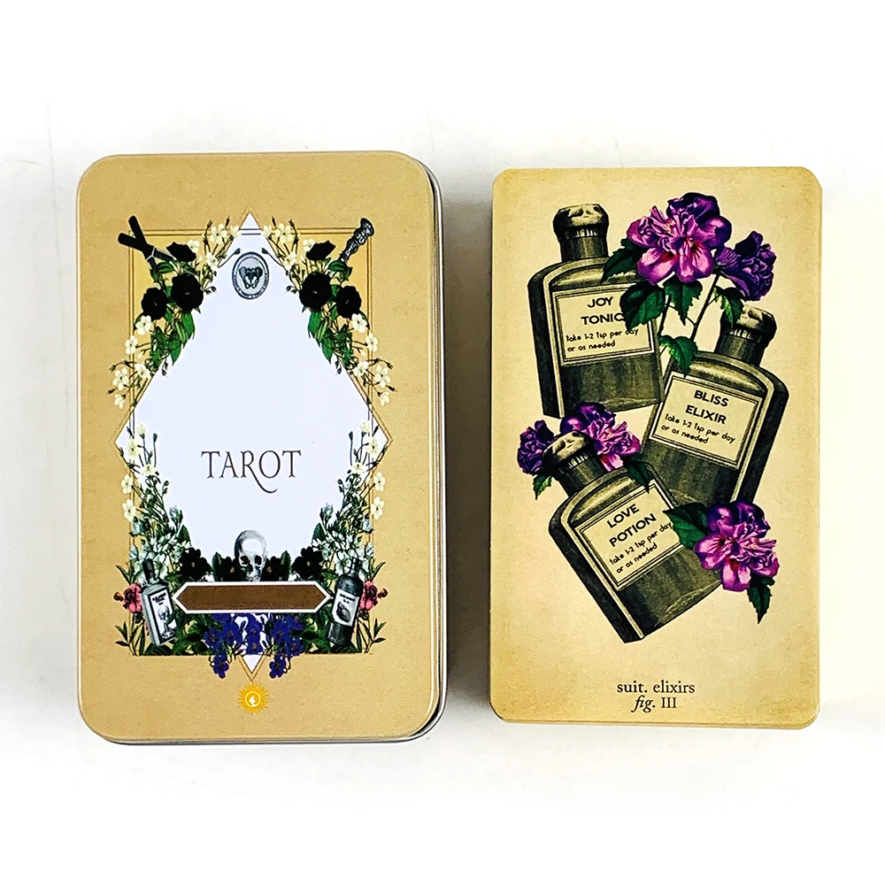 

Высококачественные карты Таро в металлической жестяной коробке, карточные игры с золотым краем, 78 карт с руководством по бумаге, таинственная настольная игра для гадания