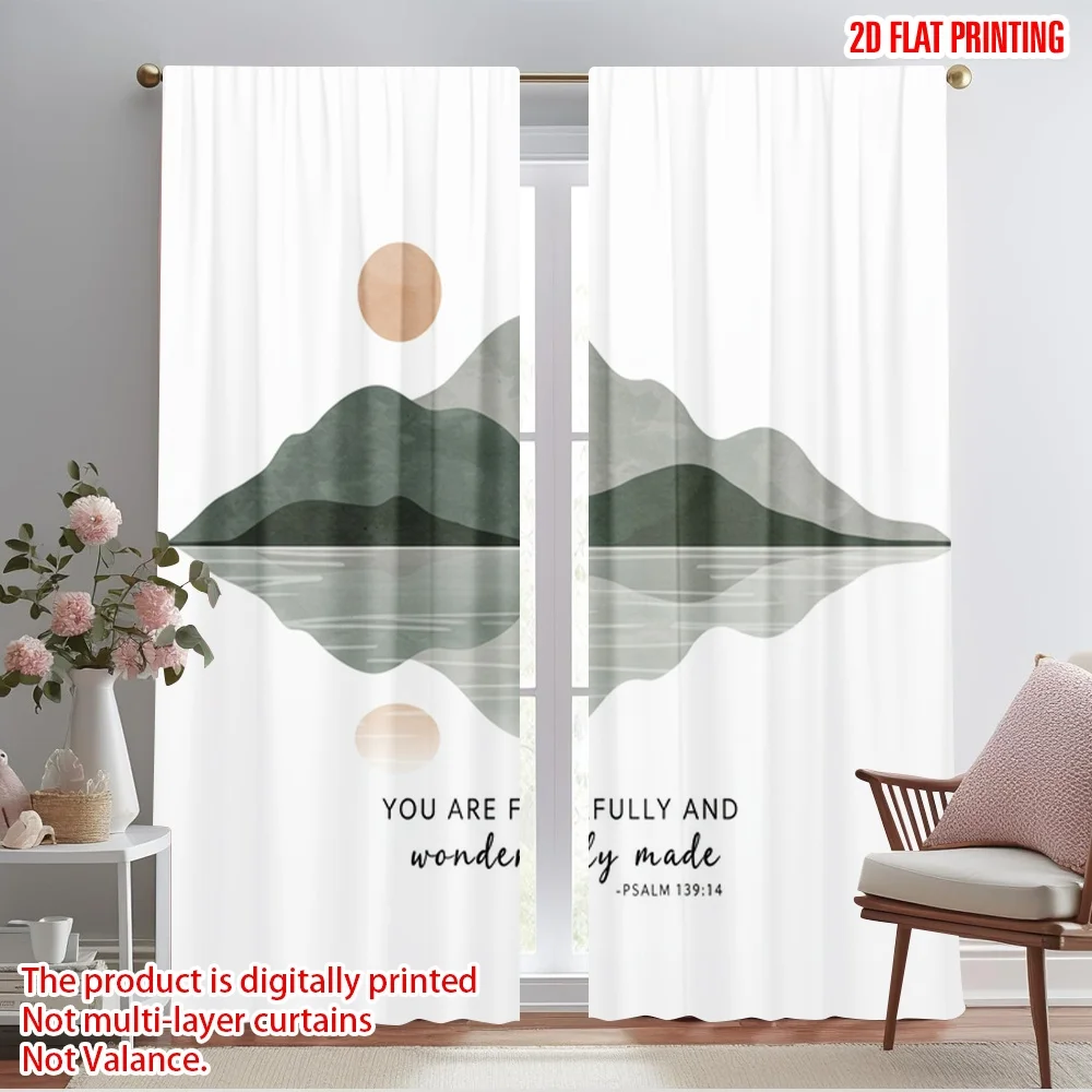 

2pcs 2D flat printing Drapes Mountain Reflection Polyester Fabric Without Electricity Holiday Decorations for Indoor
