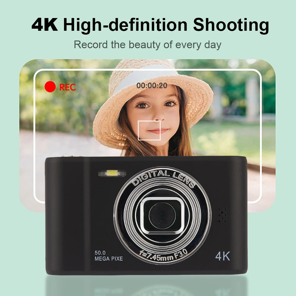 4K Photography Camcorder 2.4 Inch IPS Screen Entry-Level Small Students Selfie Camera with Flashlight Outdoor Child Camera