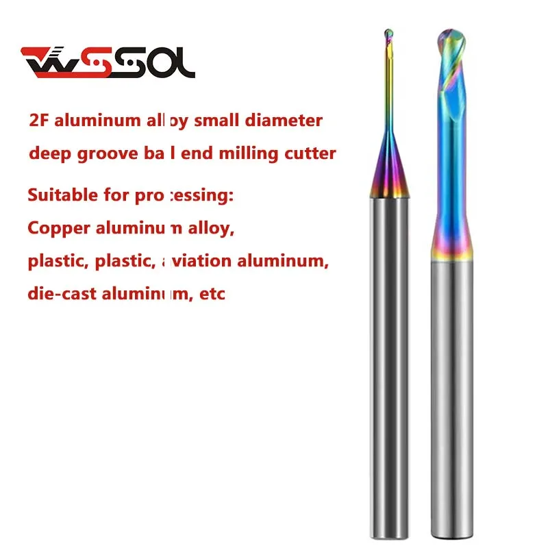 

DLC alloy small diameter long neck ball cutter for aluminum tungsten steel micro deep groove ball milling cutter R0.15R0.2R0.3