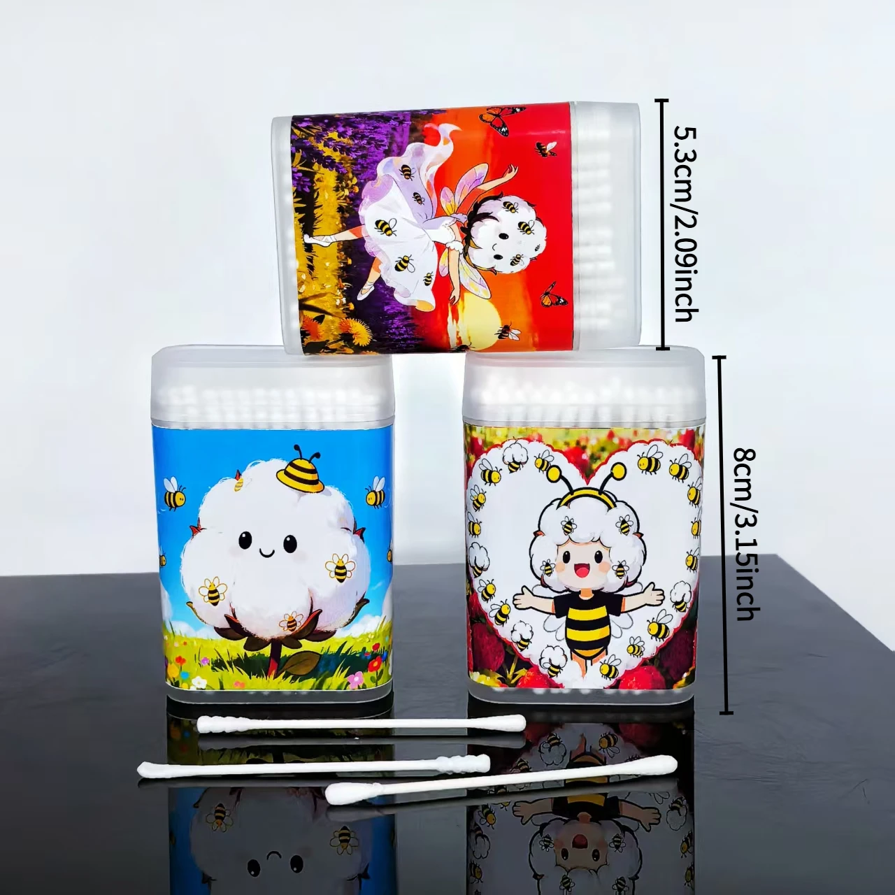 300 hisopos de algodón con temática de abeja, hisopos con punta de algodón blanco de doble cabeza, bastoncillos de algodón para el hogar diarios con palo de papel fino