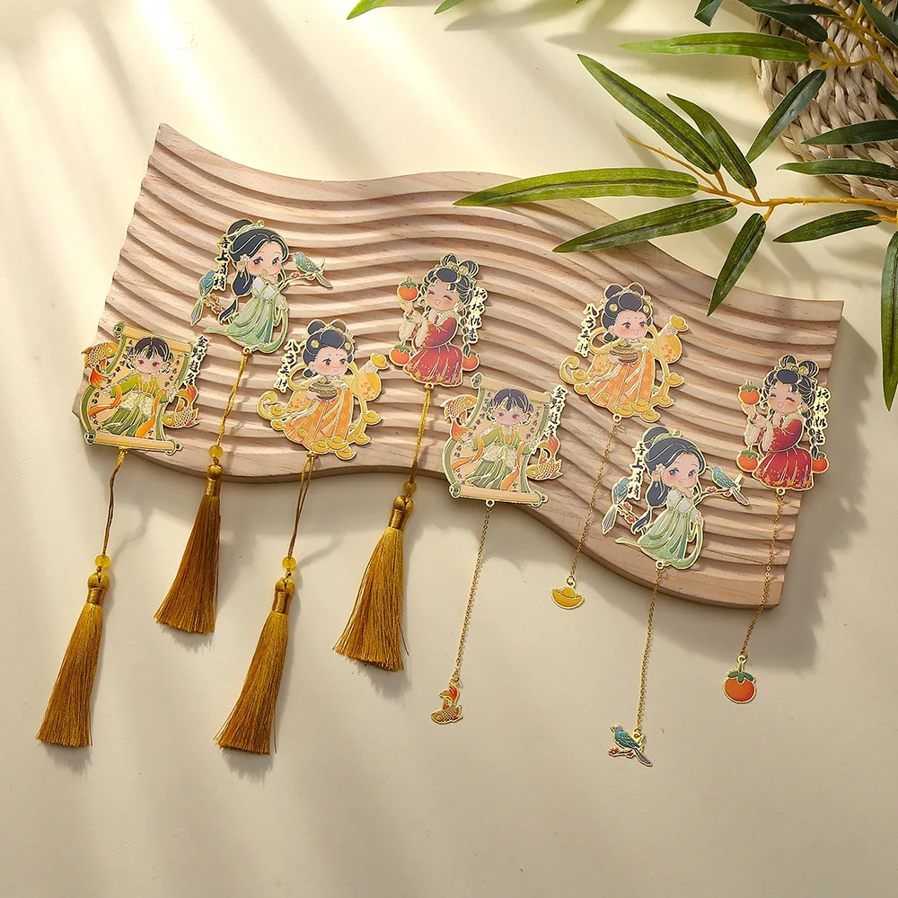 

Creative Classic Character Statue Metal Bookmark Brass Painted Hollow Bookmark With Tassel Pendant Cartoon Stationery Gifts