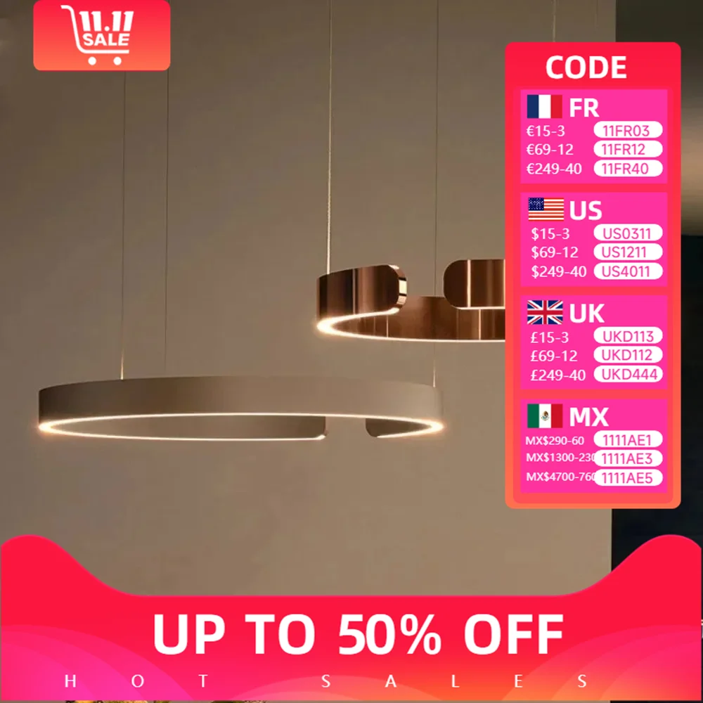 

Modern Art Circle Rings Ceiling Chandeliers Hanging Pendant Led Lighting for Living Room Staircase Hotel Decor Suspension Lustre