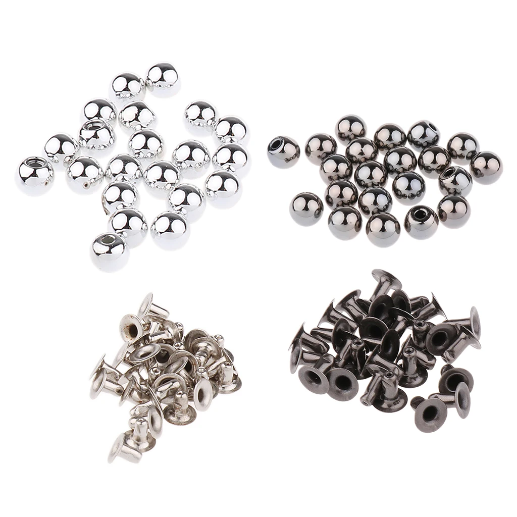 40 Set 8mm Round Pearl Rivet Studs Spikes for Clothes Bags Leather Decor DIY