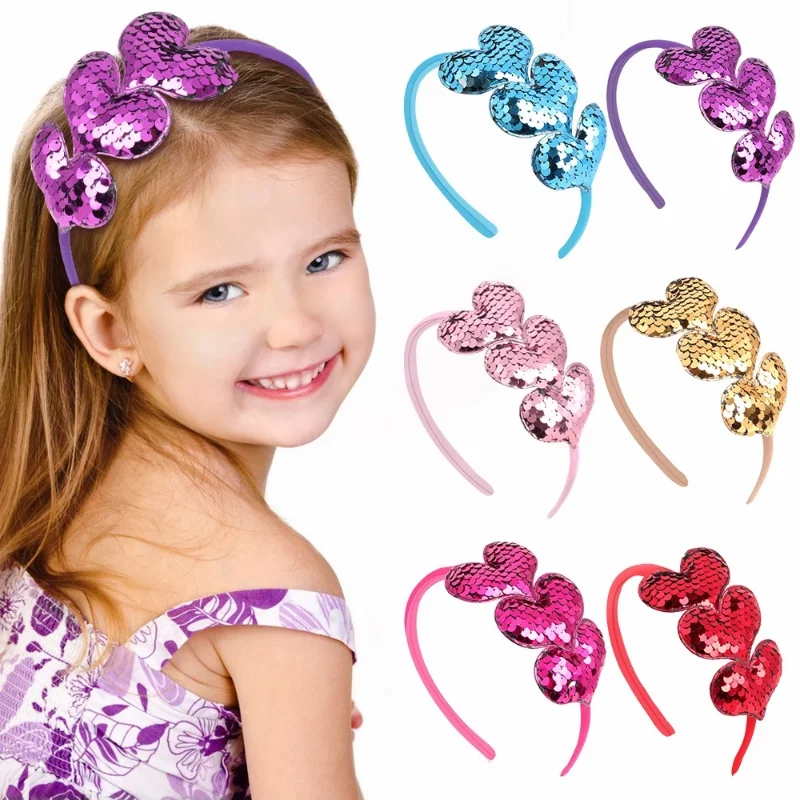 1 Pc Valentine\'s Day girls Heart Shape Hair band sweet Candy color Sequins headband Kids Hair accessories Children Headwear Gift