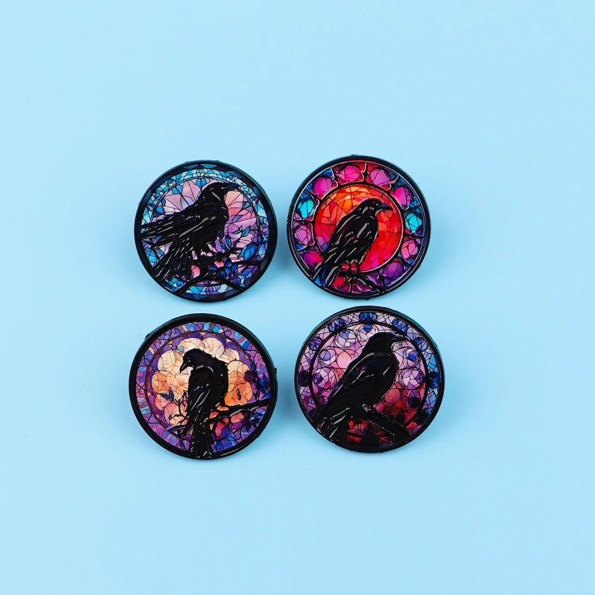 Krähe Emaille Pins Metall Schwarz Vogel Brosche Rucksack Hut Tasche Kragen Revers Runde Abzeichen Männer Frauen Mode Schmuck Halloween Geschenk