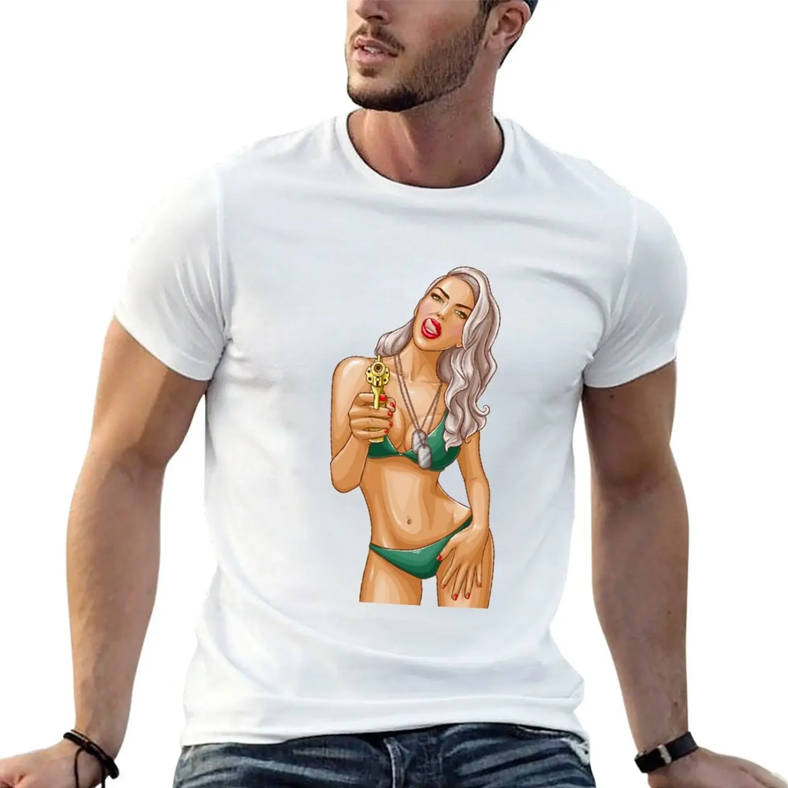 

Sexy Girl Gun T-Shirt anime figures vintage graphic tee mens plain t shirts