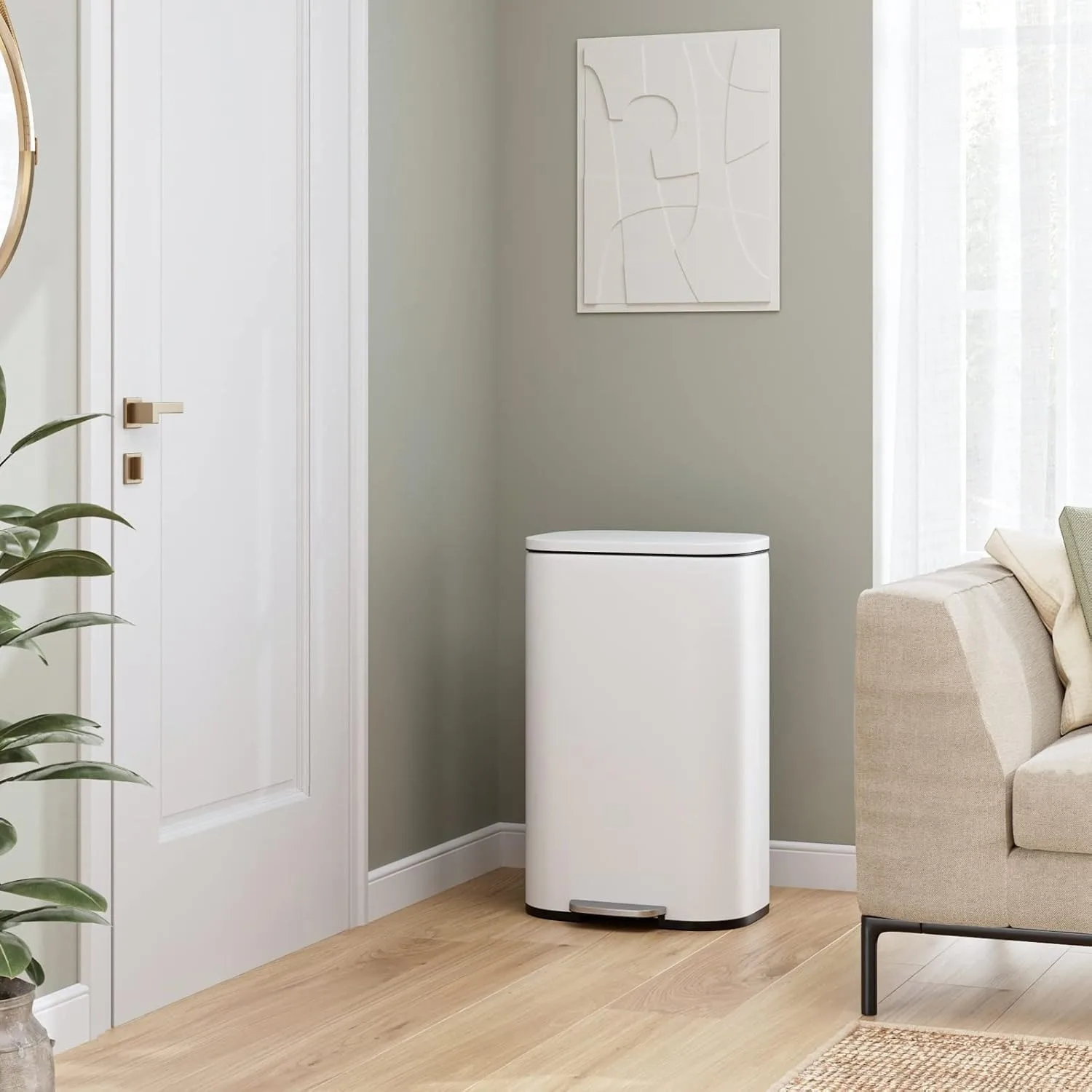 Trash Can, Stainless Steel Garbage Can with Silent Lid, Durable Pedal & Inner Bucket, Pedal Garbage Bin for Kitchen Inside