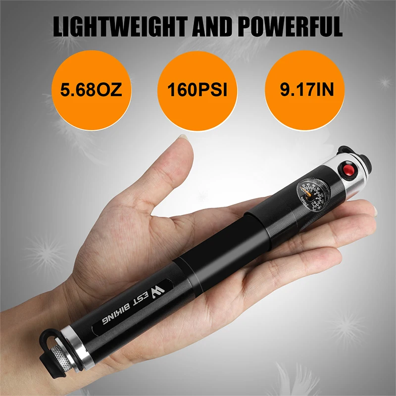 WEST BIKING Bike Inflated Pump High Pressure 160PSI Aluminum Bicycle Air Pump Presta Schrader Valve Bike Tire Pump With Hose